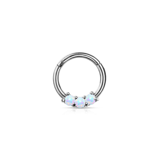 ✨ 16G Surgical Steel 3-Opal Set Solid Hinged Hoop