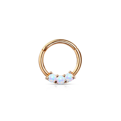 ✨ 16G Surgical Steel 3-Opal Set Solid Hinged Hoop