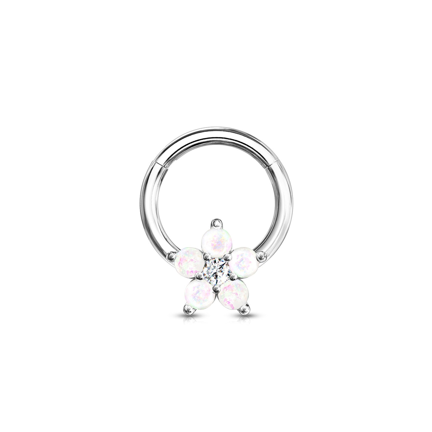 Opal CZ Flower Hinged Clicker Hoop 16G