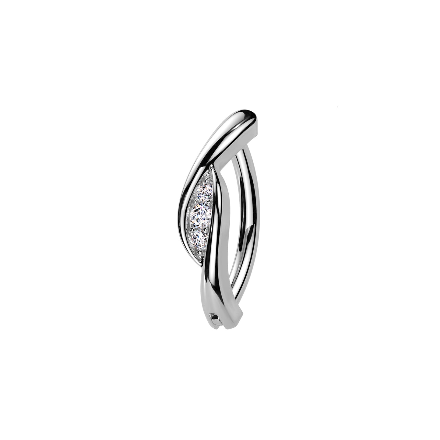 Surgical steel triple CZ hinged belly button ring curved barbell
