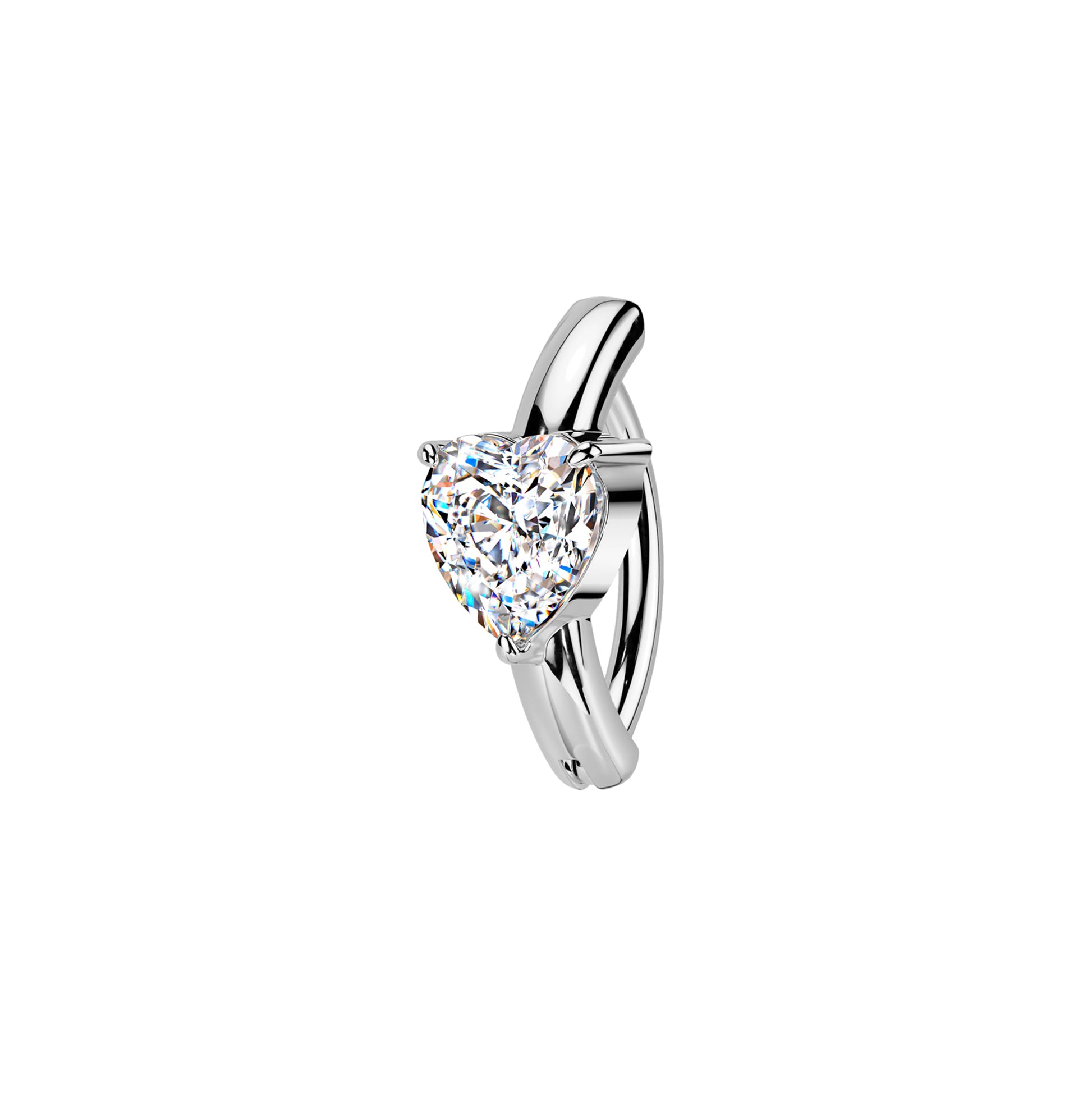 Surgical steel heart CZ hinged belly button ring curved barbell

