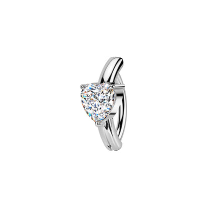 Surgical steel heart CZ hinged belly button ring curved barbell
