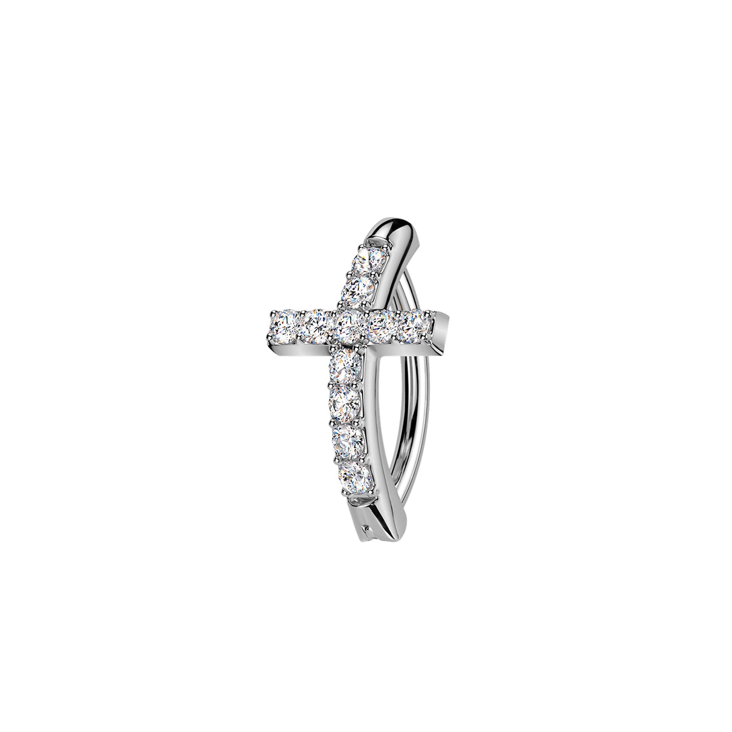 Cross CZ Hinged Belly Button Ring 14G