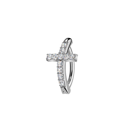 Cross CZ Hinged Belly Button Ring 14G