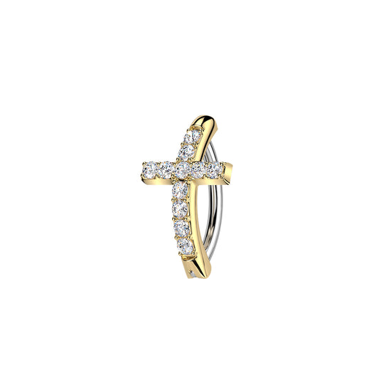 Cross CZ Hinged Belly Button Ring