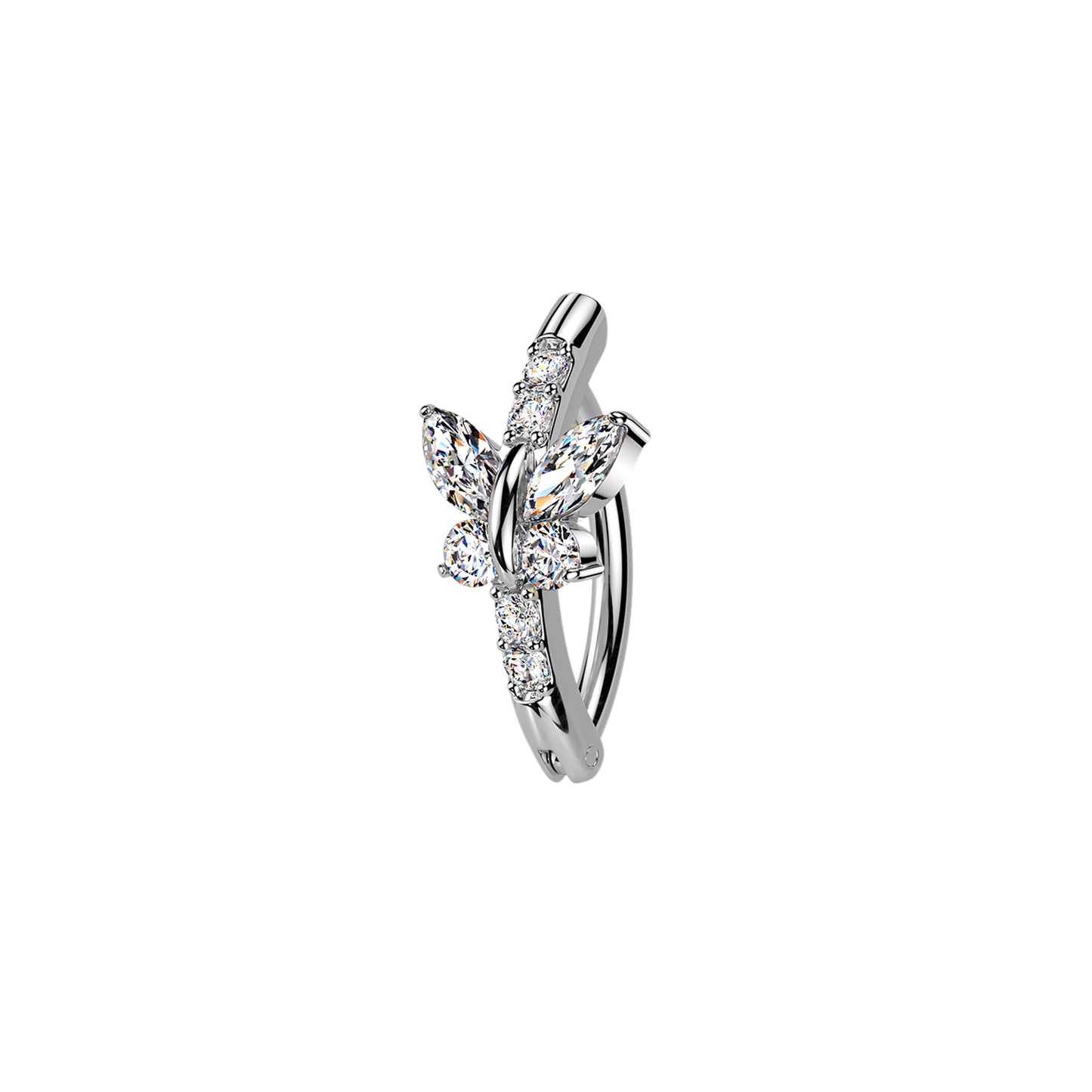 Surgical steel butterfly CZ hinged belly button ring curved barbell
