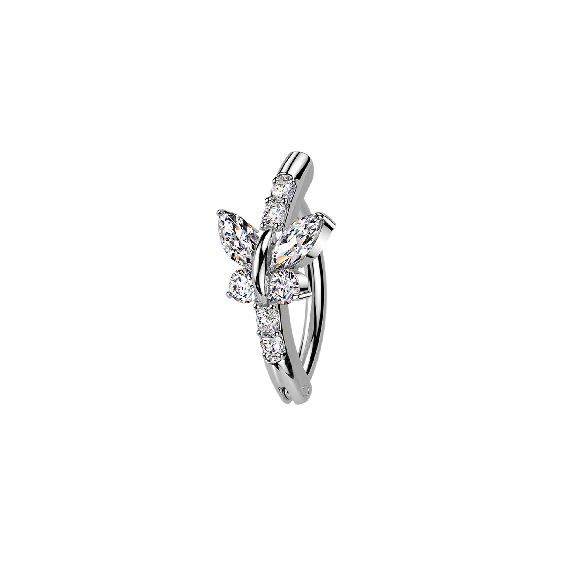 Surgical steel butterfly CZ hinged belly button ring curved barbell
