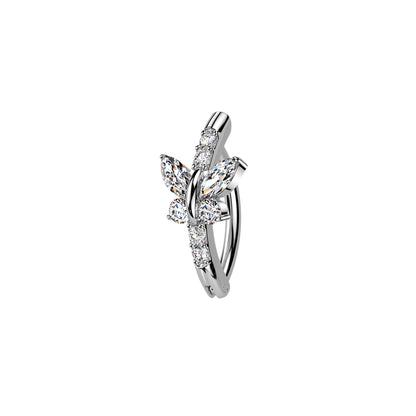 Surgical steel butterfly CZ hinged belly button ring curved barbell
