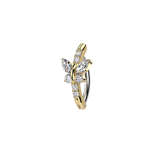 gold Surgical steel butterfly CZ hinged belly button ring curved barbell
