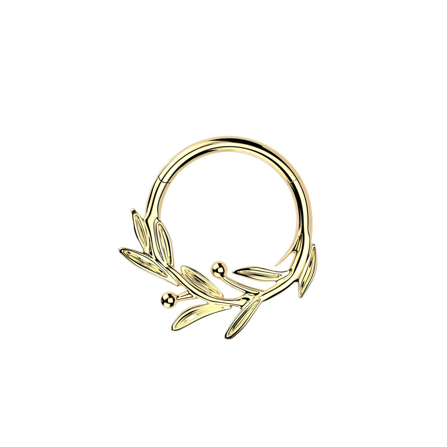 gold Titanium leaf branch hinged segment hoop ring for daith and septum
