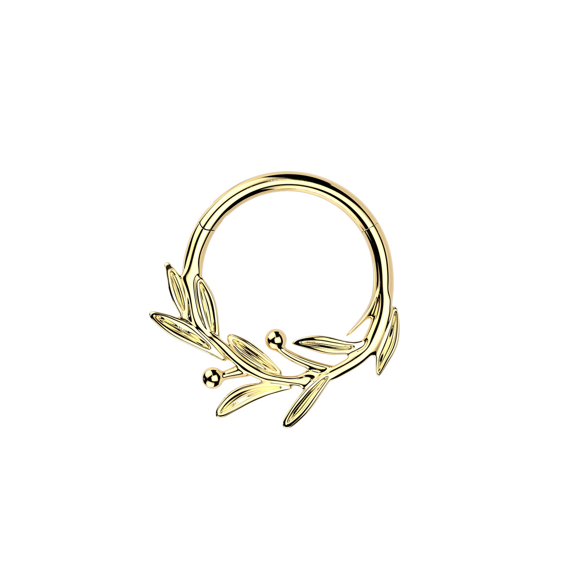 gold Titanium leaf branch hinged segment hoop ring for daith and septum
