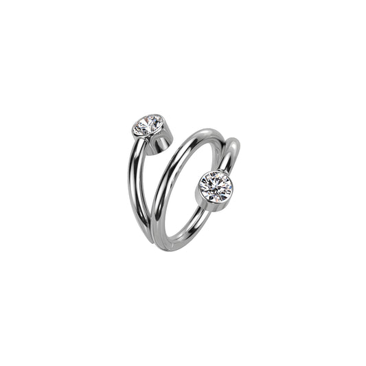 ✨ Titanium Hinged Segment Ring with Double Line and Round CZ