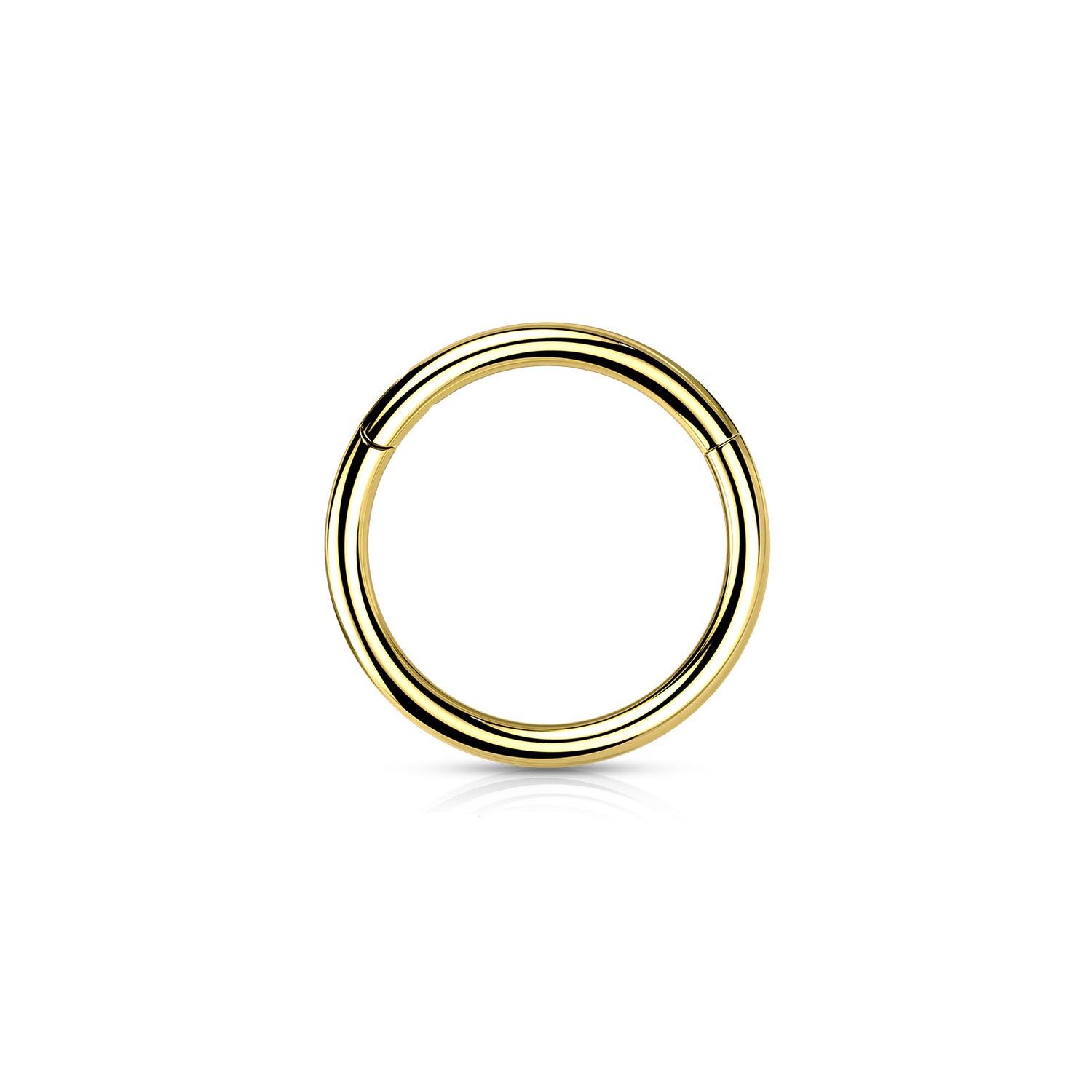 Gold titanium plain hinged hoop ring on white background
