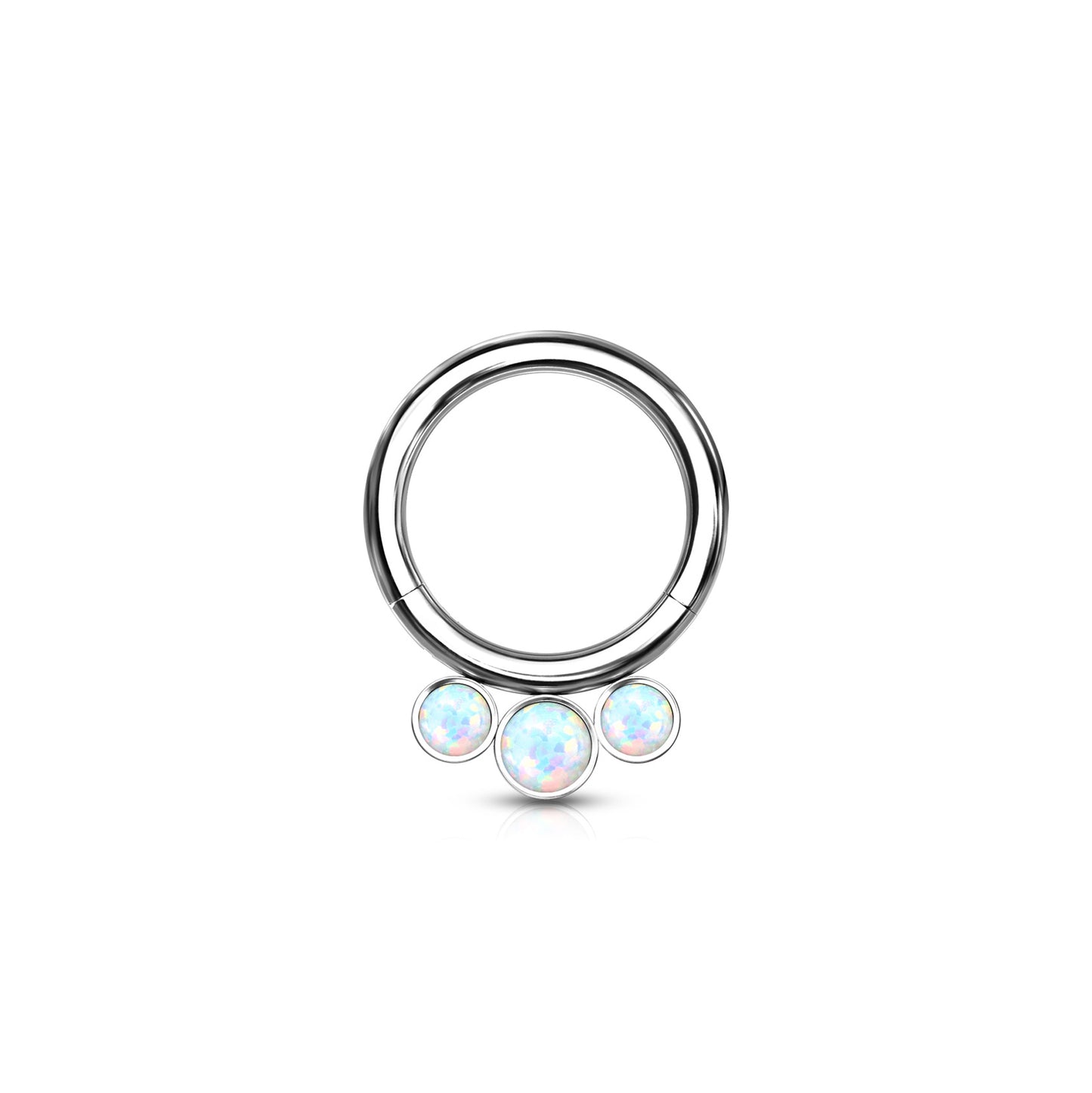 ✨ Titanium 3-Bezel Set CZ Hinged Clicker Hoop 16G