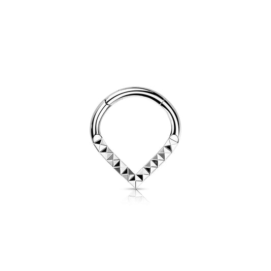 ✨ Titanium Lined Pyramid Cuts Chevron Hinged Clicker Hoop