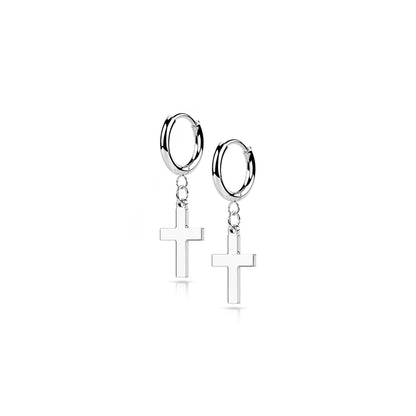 ✨ Surgical Steel Cross Dangle Hoop Earrings