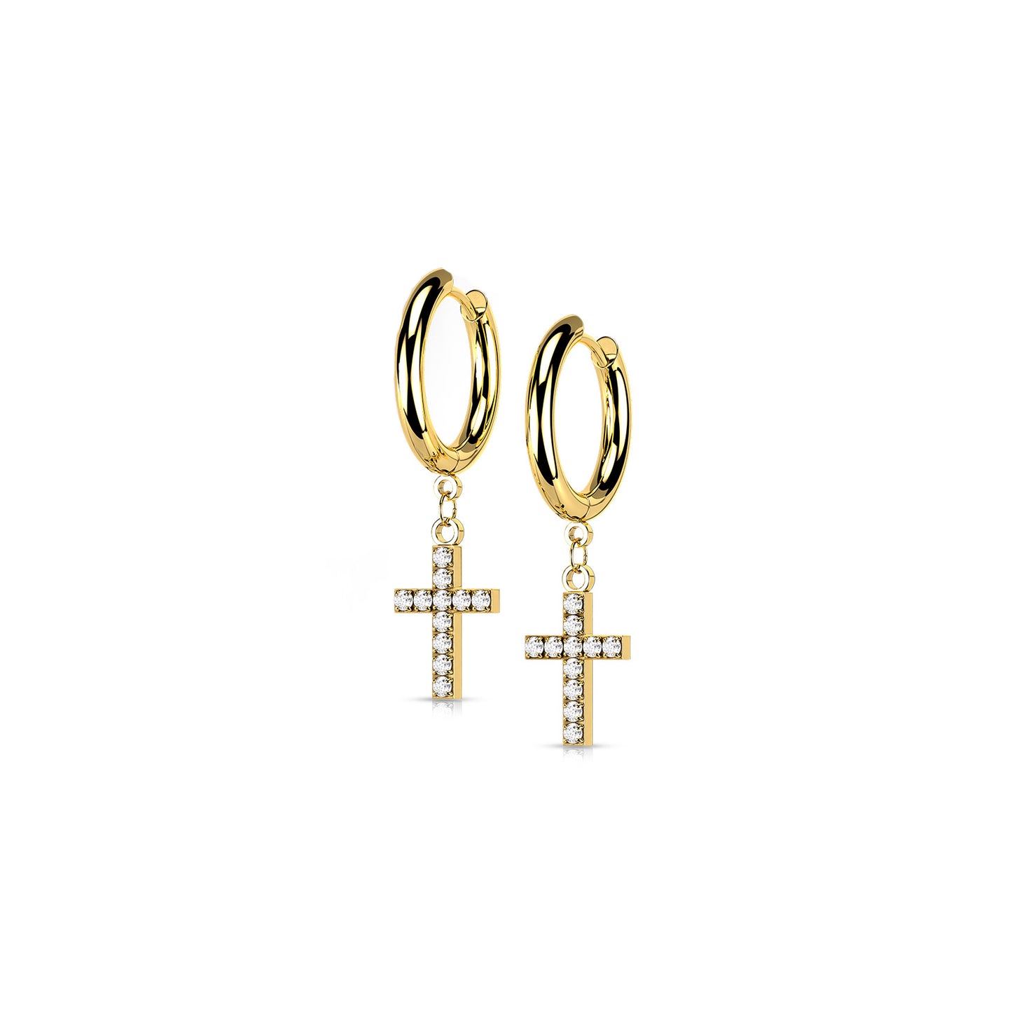 ✨ Surgical Steel CZ Cross Dangle Hoop Earrings