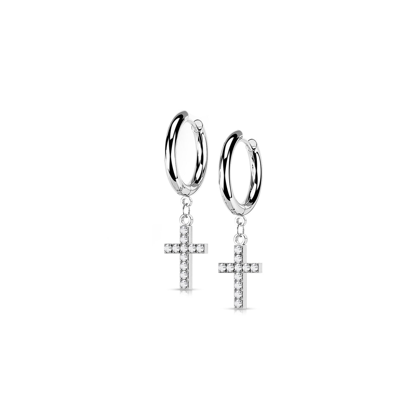 ✨ Surgical Steel CZ Cross Dangle Hoop Earrings