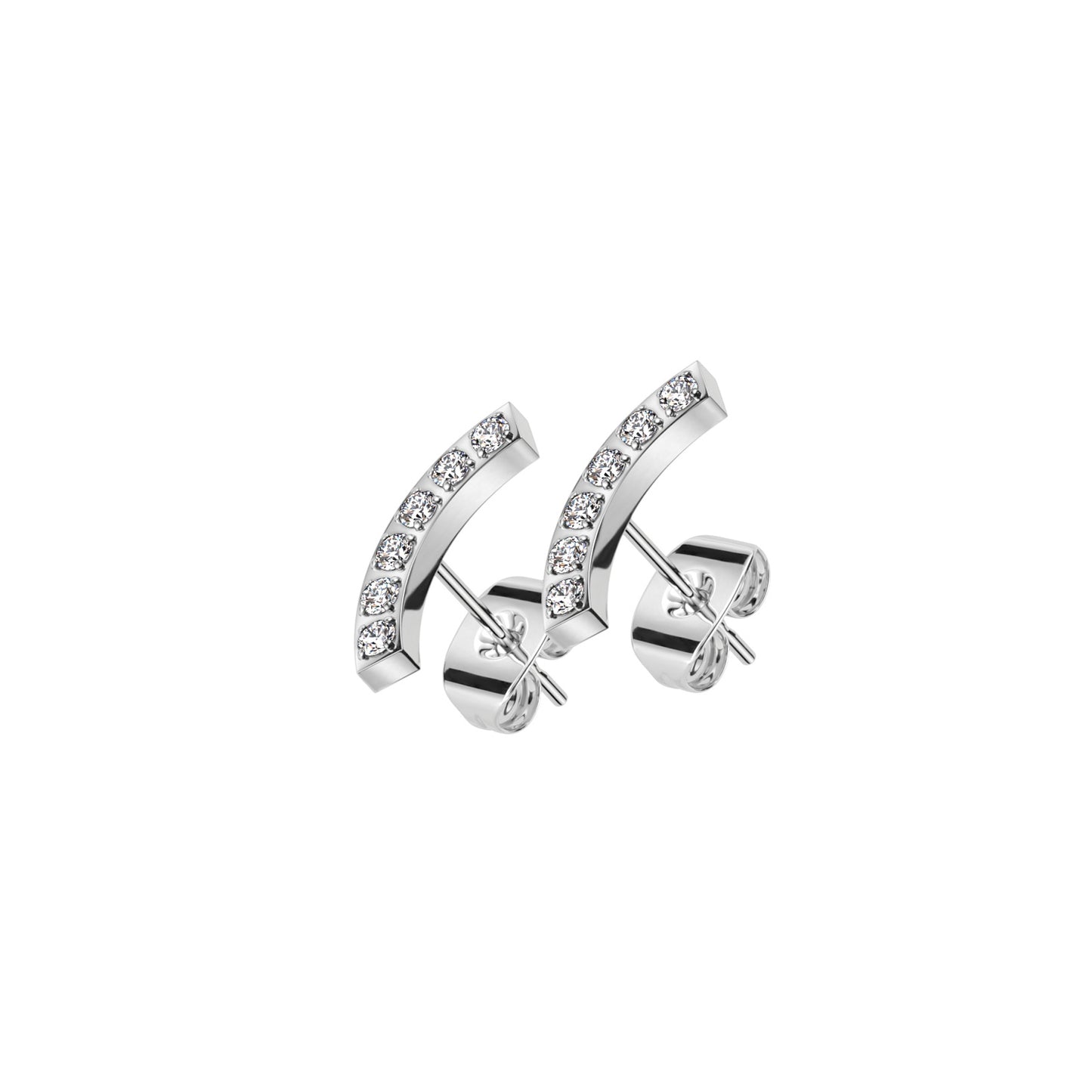 ✨ Stainless Steel Curve CZ Stud Earrings