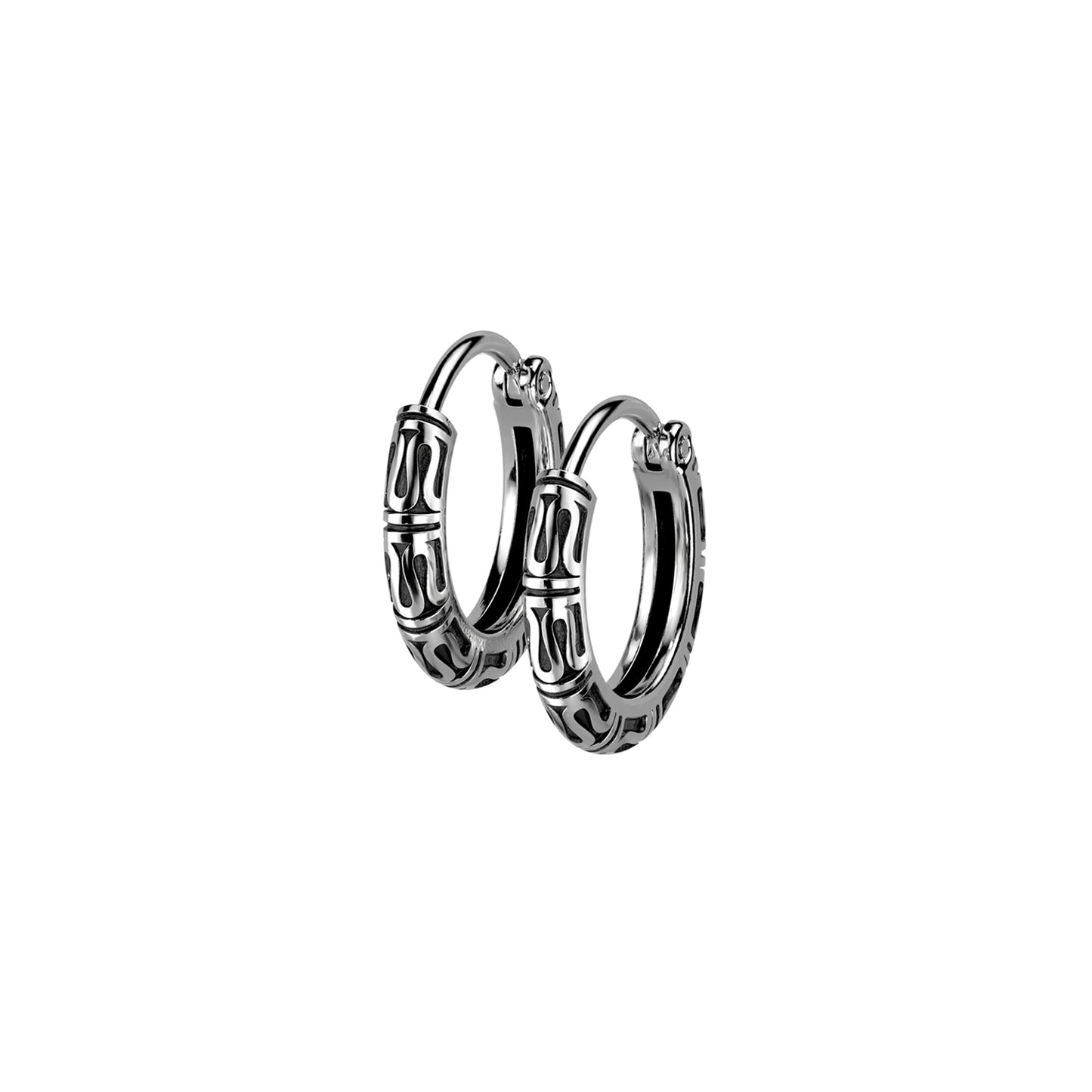 ✨ Stainless Steel Hinge Hoop Earrings with Tribal Design