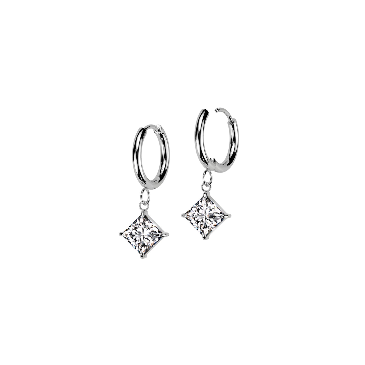 ✨ Surgical Steel Hinged Hoop Earrings with Prong-Setting CZ Dangle