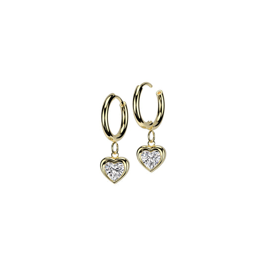 ✨ Surgical Steel Hinged Hoop Earrings with Heart CZ Dangle