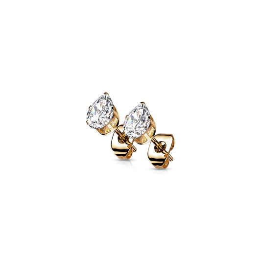 ✨ Rose Gold Surgical Steel Teardrop CZ Stud Earrings