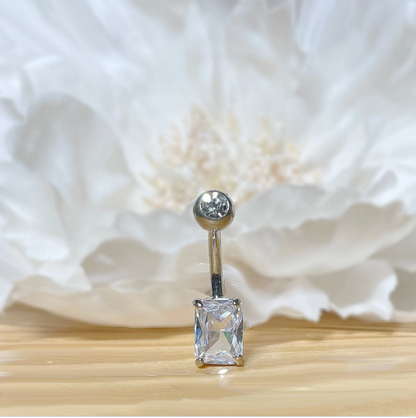 Titanium Rectangle CZ Prong Set Belly Ring