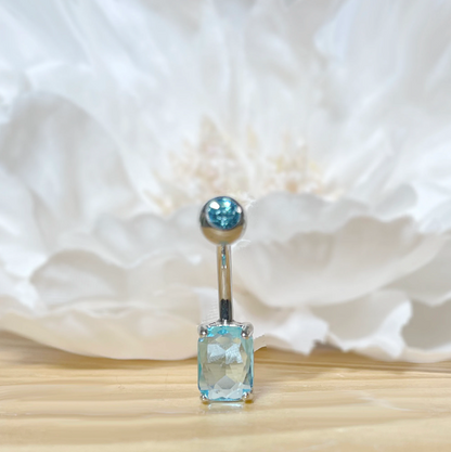 Titanium Rectangle CZ Prong Set Belly Ring