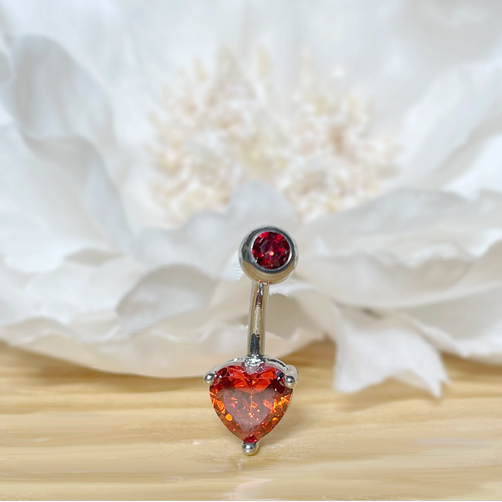 ✨ Titanium CZ Top and Heart Brass Prong-Setting Belly Ring