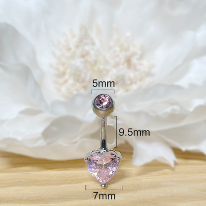 Titanium Heart CZ Prong Set Belly Ring