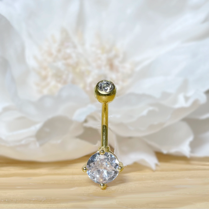 ✨ Titanium CZ Top and Round Brass Prong-Setting CZ Belly Ring