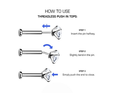 ✨ Titanium Threadless Push In  Triple Flat Round Top Top Labret Stud