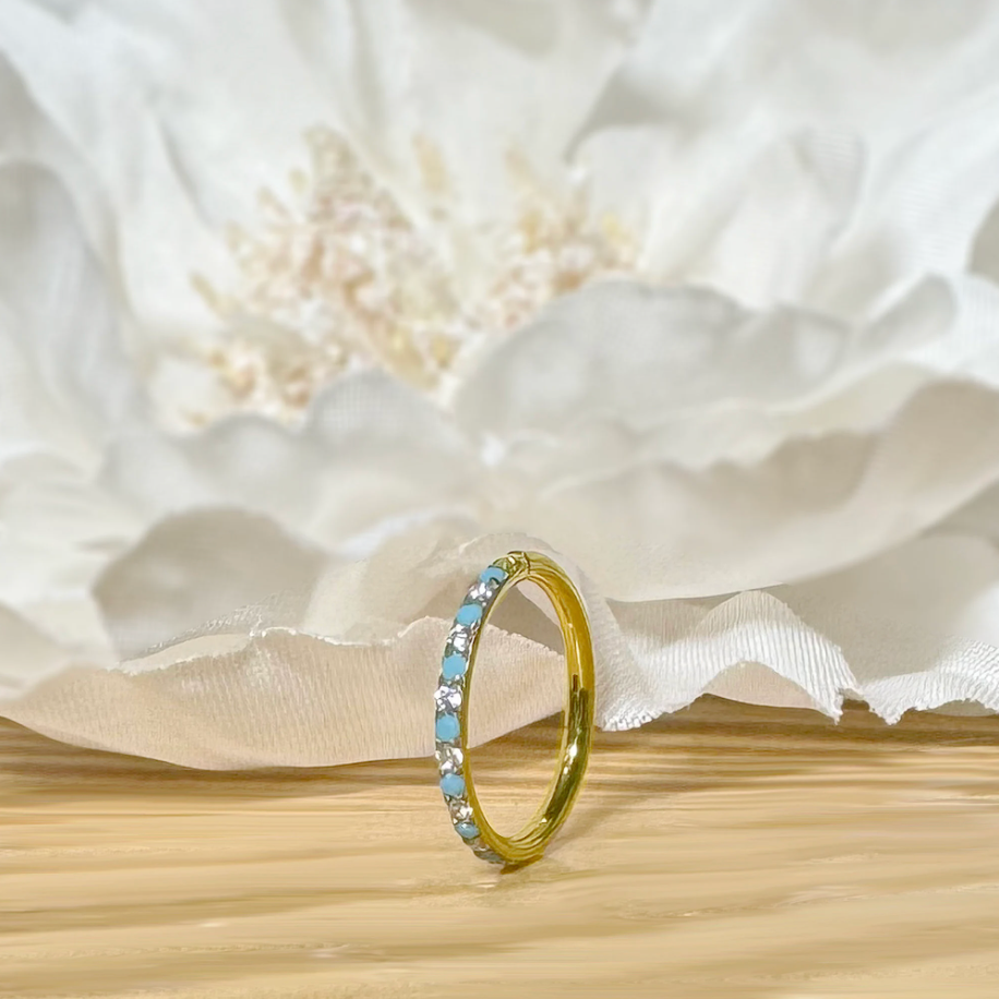 ✨ Titanium CZ Turquoise Hinged Hoop