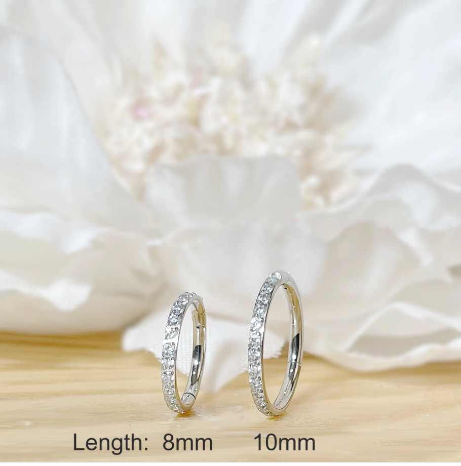 ✨ Titanium Hinged Segment CZ Crystal Hoop Ring 16G 18G