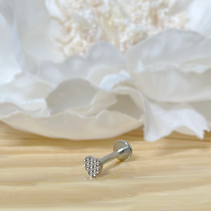 ✨ Titanium Threadless Push-In Heart Top Labret Bar Stud