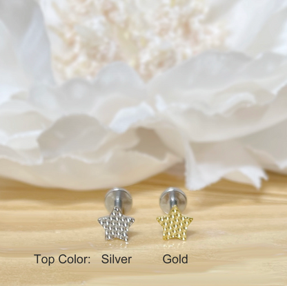 ✨ Titanium Threadless Push-In Star Top Labret Bar Stud