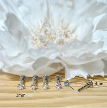 ✨ Titanium Prong-Set Pink Star CZ Top Push-In Labret Bar Stud