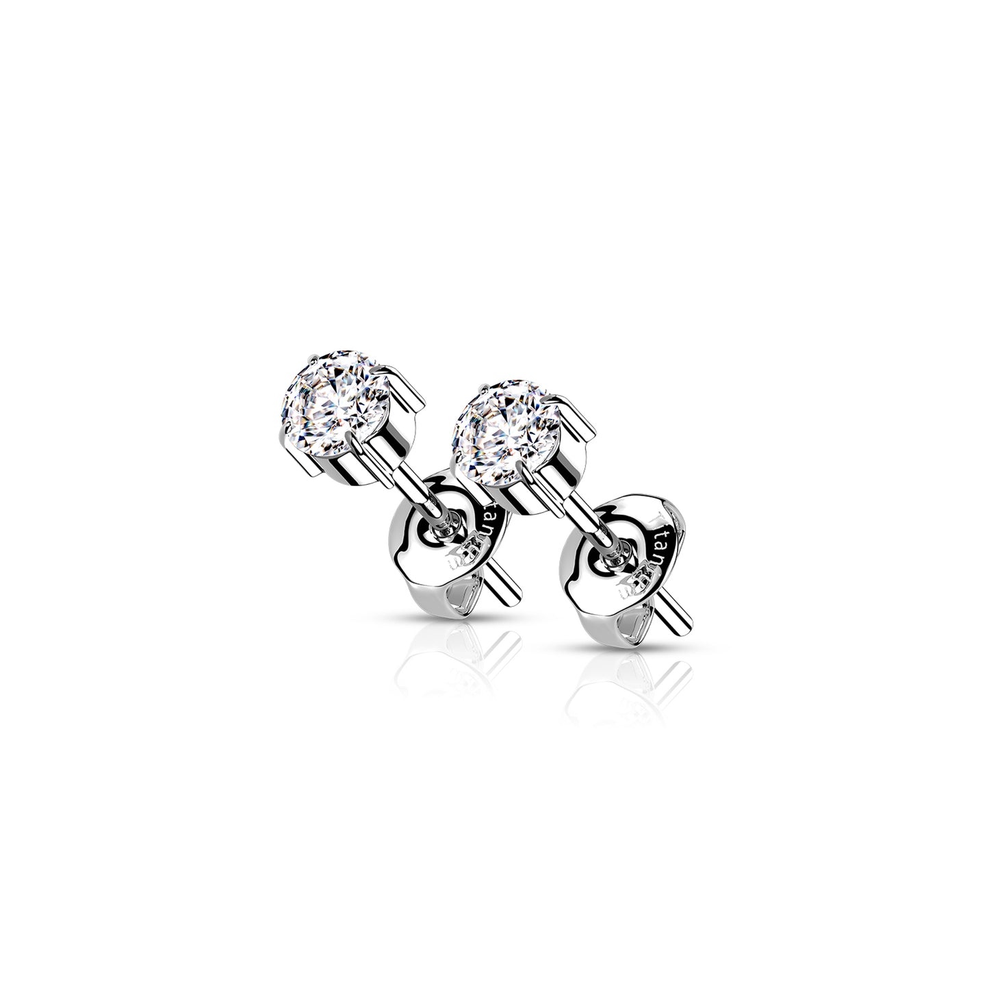 ✨ Titanium White Clear Prong Set CZ Earrings