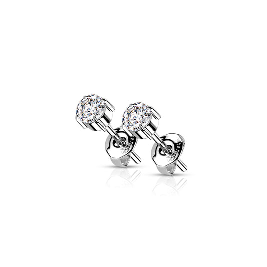 ✨ Titanium White Clear Prong Set CZ Earrings