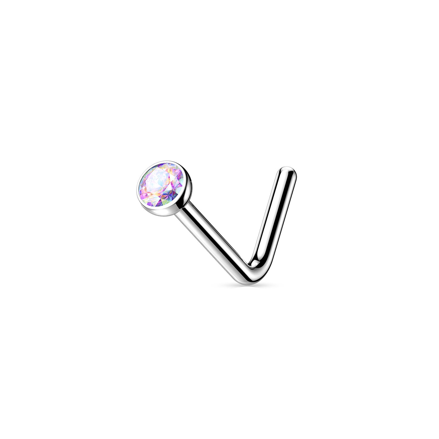 ✨ Titanium Micro Press Fit CZ L-Bend Nose Ring 20G