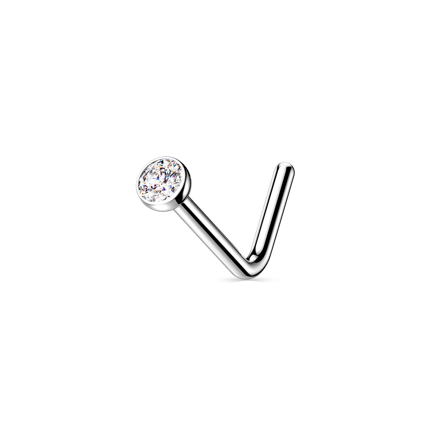 ✨ Titanium Micro Press Fit CZ L-Bend Nose Ring 20G