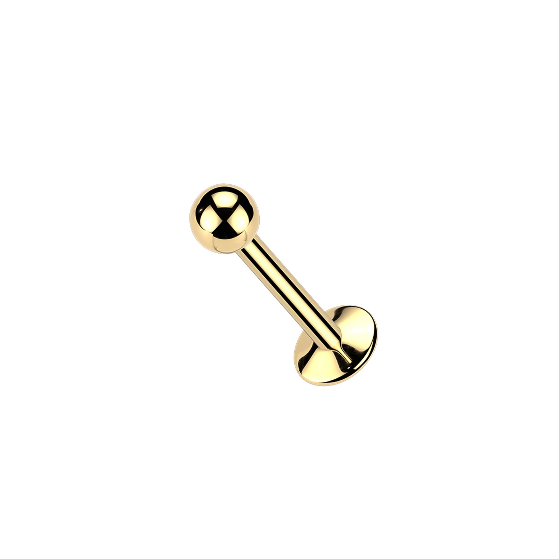 24K gold titanium round ball internally threaded labret with convex flat back
