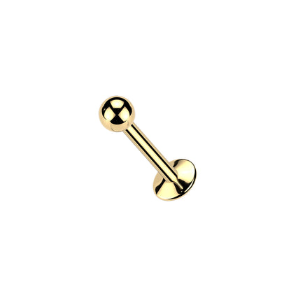 24K gold titanium round ball internally threaded labret with convex flat back

