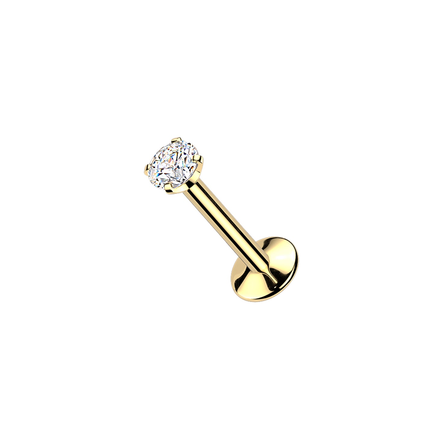 24K gold titanium threaded labret with convex back and CZ top
