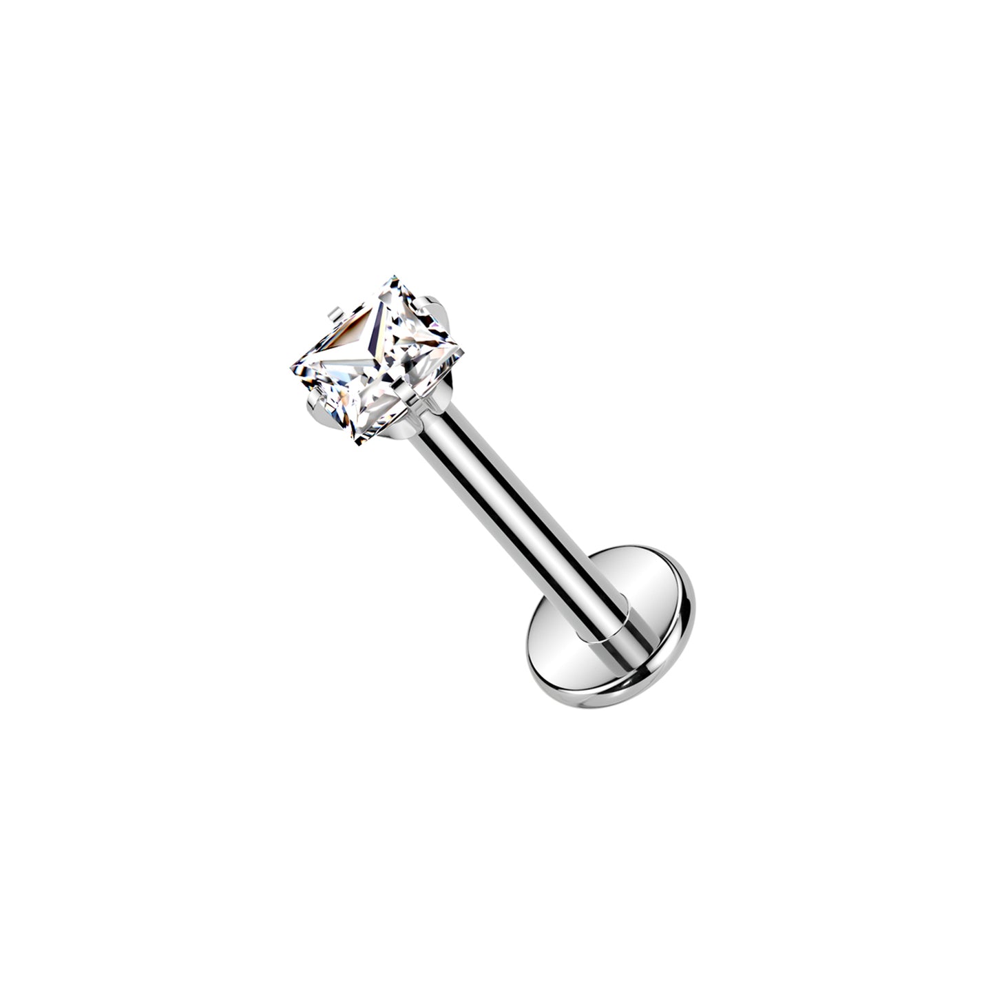 ✨ 16G Implant Grade Titanium Internally Threaded Labret with Square Prong Set CZ Top