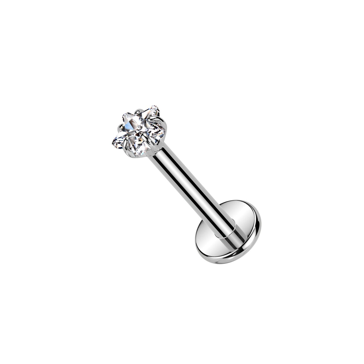 ✨ 16G Implant Grade Titanium Internally Threaded Labret with Star Prong Set CZ Top