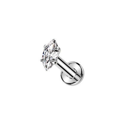 ✨ Titanium Marquise CZ Internally Threaded Flat Back Labret 16G