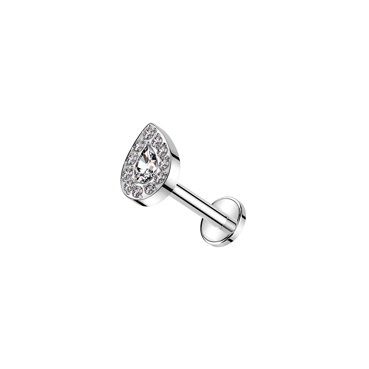 ✨ Titanium Teardrop CZ Top Internally Threaded Labret 16G