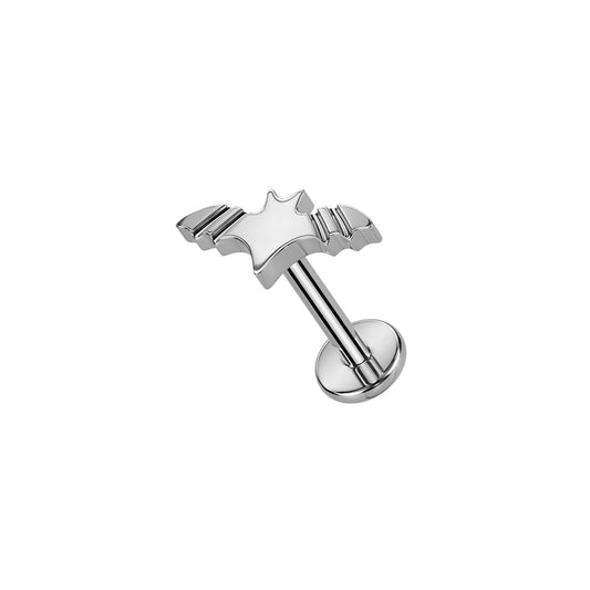 Titanium bat top internally threaded flat back labret 16G for cartilage piercing